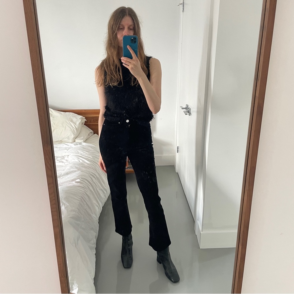 Black cord flair crop jeans
